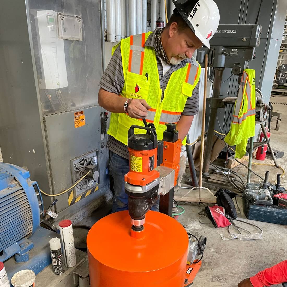 Cardinal contractor checking the concrete core drill